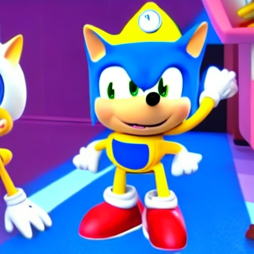 Prompt: Sonic the hedgehog in Peppa Pig Crossover video paw patrol from 3 d render, 8k, episode time new YouTube cartoon Network