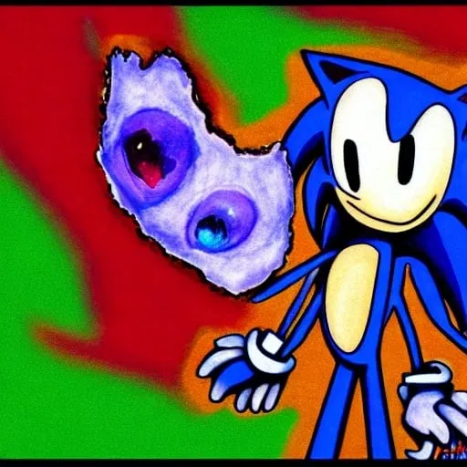 Prompt: sonic.exe horror Creepypasta digital art "weird sonic egh deviantart" MS paint artterrible dr eggman  mma illustration,3 ,D 4 , K  painting, drawing, art, green Rogh creepy found  sketch art detail 6 , 4 4 , K photograph total mouth eyeball eyeball flashing light fire head screaming light