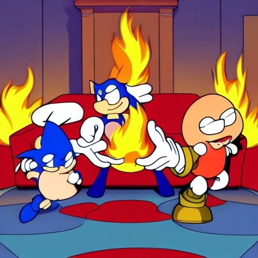 Prompt: Sonic Family guy from Peter griffin use the fire🔥 Time fomenting the new Photo