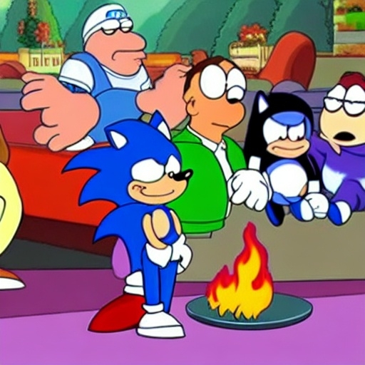 Prompt: Sonic Family guy from Peter griffin use the fire🔥 Time fomenting the new Photo