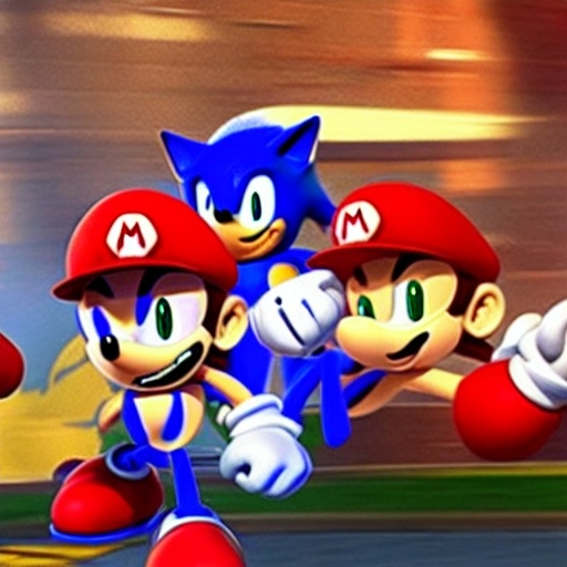 Prompt: Sonic in Mario seers fight somebody for super smash Bros superstores little c+4 360.