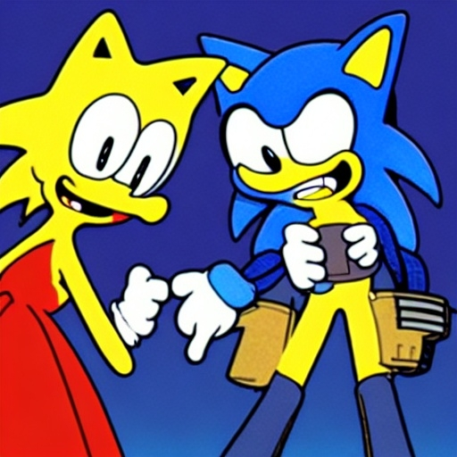 Prompt: Sonic & Lisa Simpson using the silence phone

