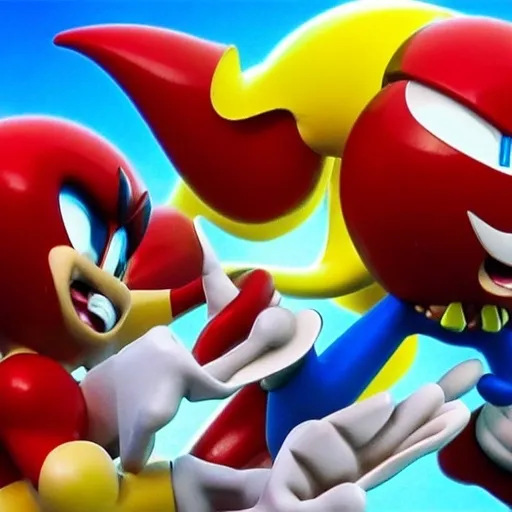 Prompt: Eggman Robotnik & Super Sonic the Hedgehog battle with Sonic what so about the character mushroom