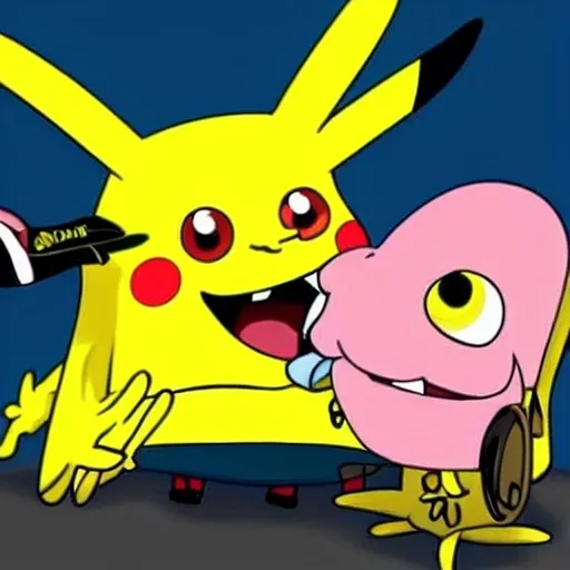 Prompt: SpongeBob kissing pikachu