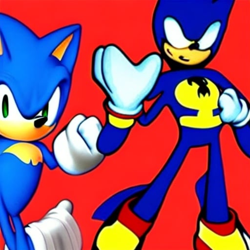 Prompt: sonic but with batman's head. cartoon. high quality. high fidelity.