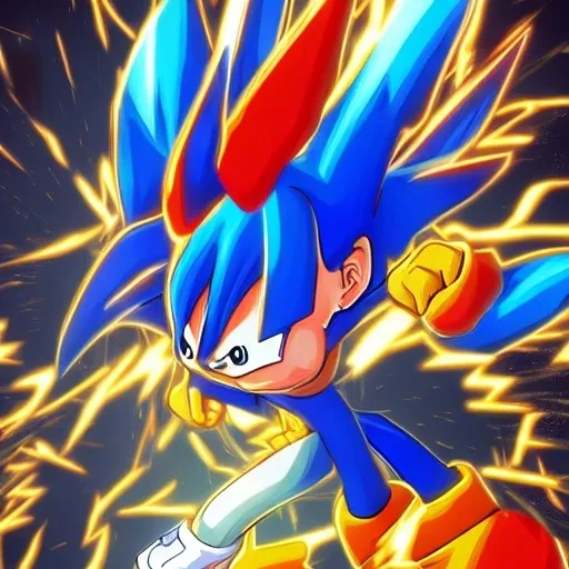 Prompt: Excite Me Super sonic the hedgehog and say l Character animation which dragon ball Z studio ghibli how to beat up Grease sonic on Suki Taxila Japanese anime Art detail artstation Camera look at all these details