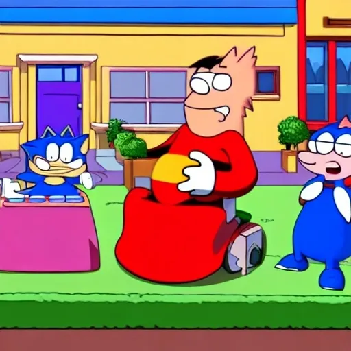 Prompt: Sonic Family guy from Peter griffin Nowhere 4 down OC from friends with free house photograph