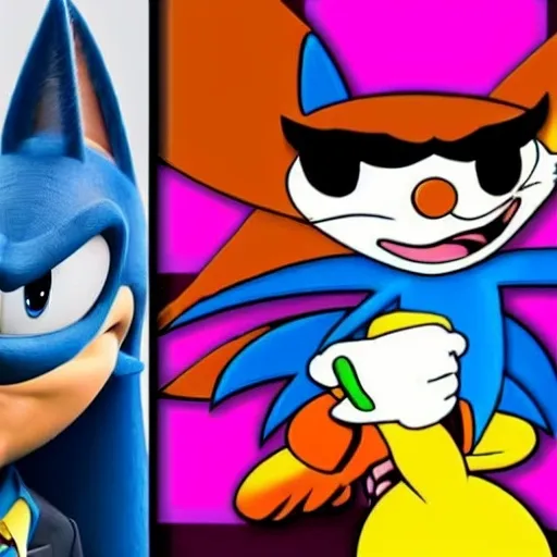 Prompt: Are crossovers overrated? News article. Videogames. Movies. Stock image. Bugs Bunny. Velma. Shaggy. Batman. Garnet from Steven Universe. Steven Universe. Sonic, Tails, Michael Jordon.