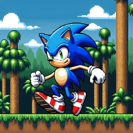 Prompt: sonic pixel Art 8-bit Game with sonic running speed