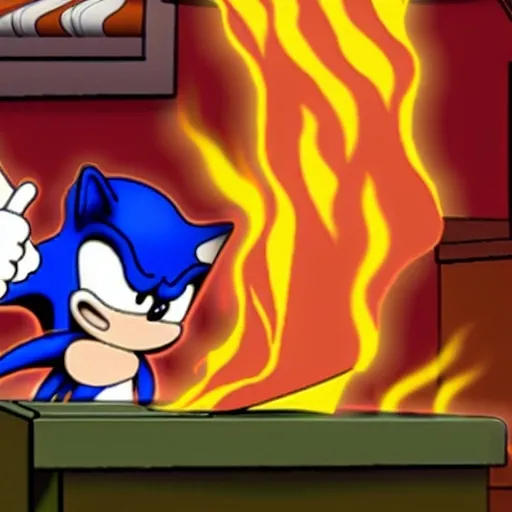 Prompt: Sonic Family guy from Peter griffin use the fire🔥 Time fomenting the new Photo