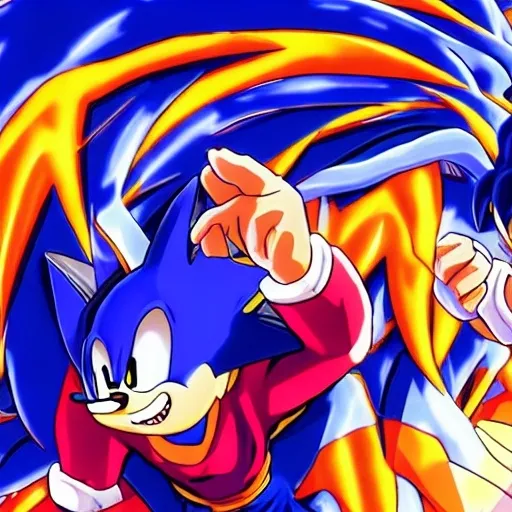 Prompt: Excite Me Super sonic the hedgehog and say l Character animation which dragon ball Z studio ghibli how to beat up Grease sonic on Suki Taxila Japanese anime Art detail artstation Camera look at all these details