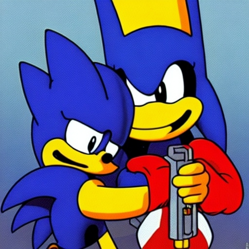 Prompt: Sonic The Simpsons from ( 3 5 8 3 ) with a bart Simpson have a gun from Blast 
