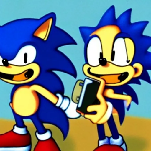 Prompt: Sonic & Lisa Simpson using the silence phone

