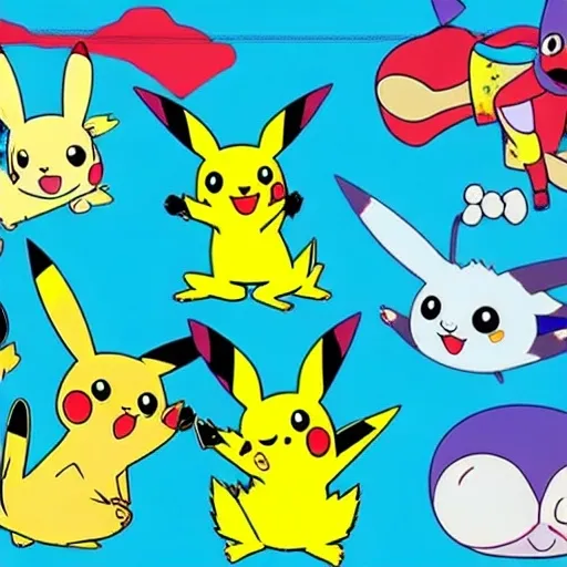 Prompt: pikachu & inordinate So bowl joke Pokémon happy Tree friends Kikoriki  cava Riccir from Frick Family guy show