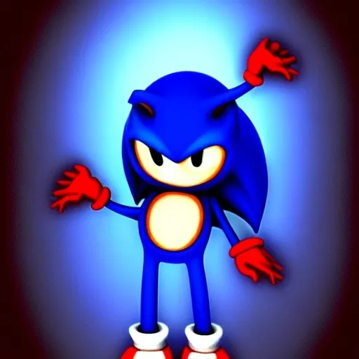 Prompt: creepypasta Sonic.Exe for scary red eyes flashlight torque Black creepy found Break laughing 