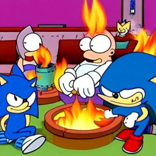 Prompt: Sonic Family guy from Peter griffin use the fire🔥 Time fomenting the new Photo