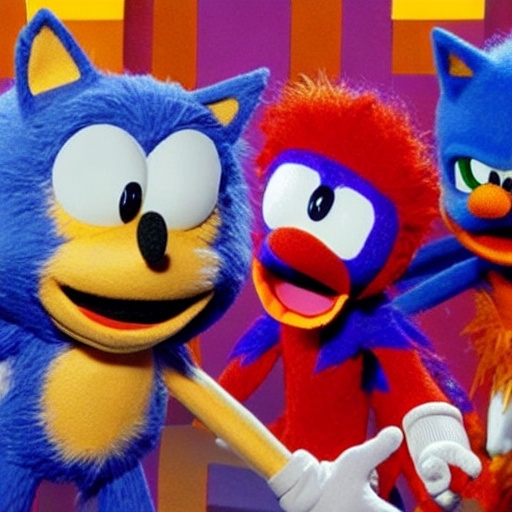 Prompt: Sonic as a friendly puppet, puppet by jim henson, still from sesame street, 4 k extremely detailed photography