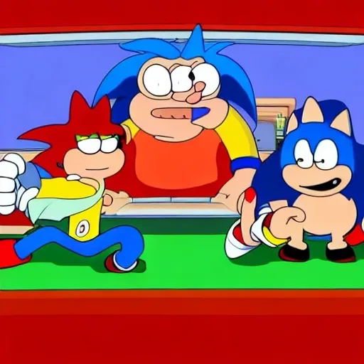 Prompt: Sonic Family guy from Peter griffin Nowhere 4 down OC from friends with free house photograph