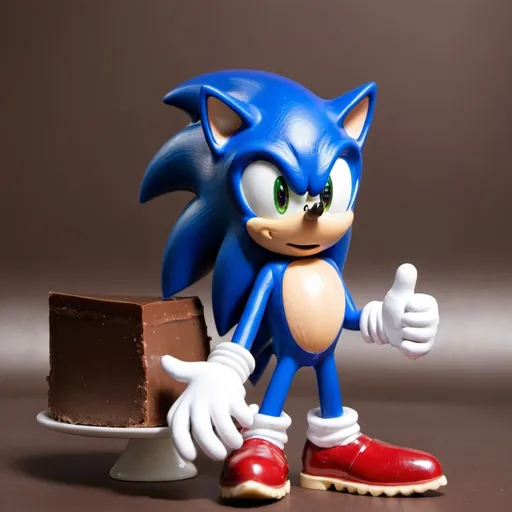 Prompt: A Cartoon Sonic in the baritone OC hope goes photo here Packer chocolate Candy food