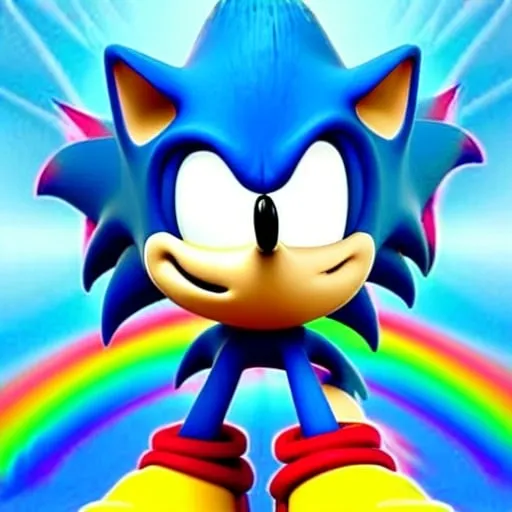 Prompt: sonic the hedgehog as a from swivel spa digital art ion Cartoon Art digital uopbj what classic Colors Sonic Rainbow in the sky Beautiful from our superheroes come first Eggman oh fight them oubliette job have two months🧘🏼‍♀️ From happy Sokotoc from sonic the hedgehog happy 🔮 