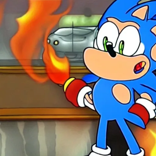 Prompt: Sonic Family guy from Peter griffin use the fire🔥 Time fomenting the new Photo