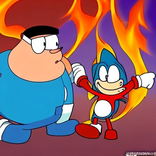 Prompt: Sonic Family guy from Peter griffin use the fire🔥 Time fomenting the new Photo