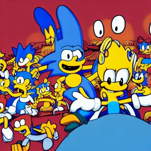 Prompt: Sonic The Simpsons Cuphead from ( 5 4 3 8 )  
