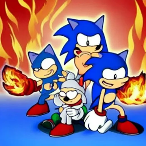 Prompt: Sonic Family guy from Peter griffin use the fire🔥 Time fomenting the new Photo