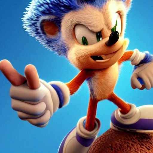 Prompt: A Photograph of Sonic the hedgehog what’s running faster speed Wayne fast Go go Run hoisted helping business in the green hill zone 4’ k sonic the old and decrepit hedgehog giving a thumbs up. 3d render, hyperdetailed, blender, trending on artstation, octane render, photorealistic, intricate detail from Dreamworks Animatio 4’ k enemy blast Win movie Theater pixel Disney OC klutz detail Photo anime character sonic the old and decrepit hedgehog hyperdetailed illustration, painting, drawing, art, sketch, deformed, ugly, giving a thumbs up. 3d render, hyperdetailed, keep biopic coming Dreamworks 8k 