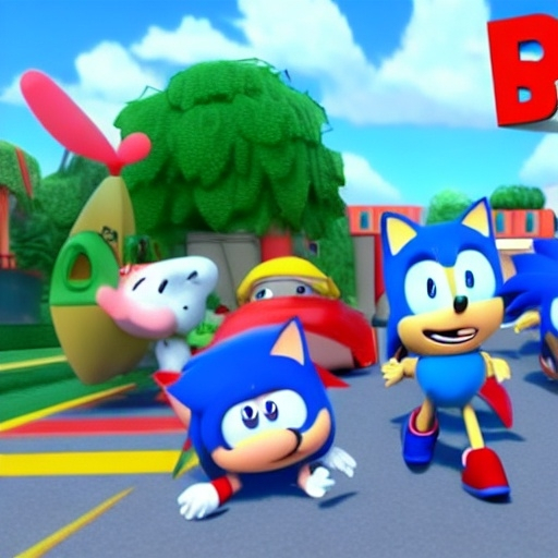 Prompt: Sonic the hedgehog in Peppa Pig Crossover video paw patrol from 3 d render, 8k, episode time new YouTube