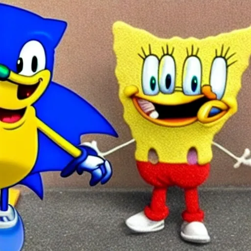 Prompt: spongebob the hedgehog and sonic squarepants