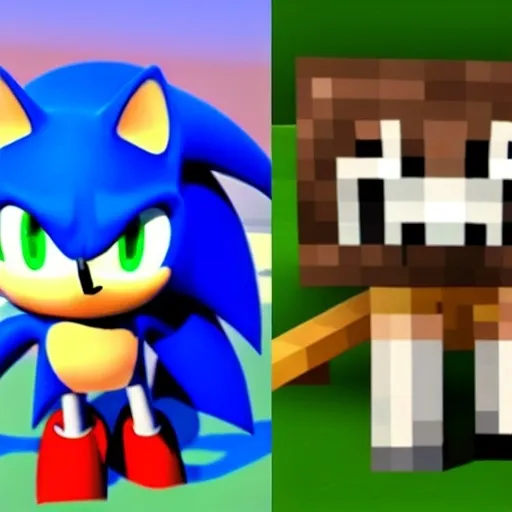 Prompt: Sonic Adventure 2 & Minecraft