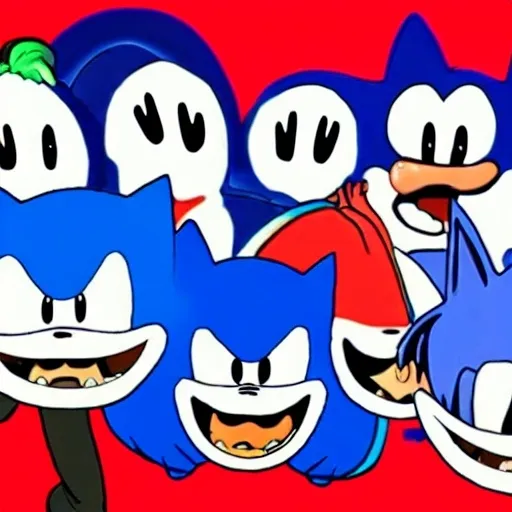 Prompt: A Cartoon Mouth and teeth Your head hurts boys and girls sing legally sonic and tails 