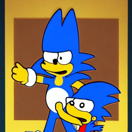 Prompt: Sonic The Simpsons from ( 3 5 8 3 ) with a bart Simpson have a gun from Blast 
