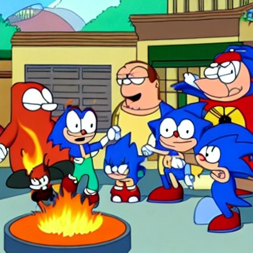 Prompt: Sonic Family guy from Peter griffin use the fire🔥 Time fomenting the new Photo