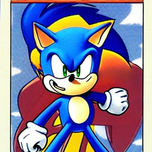 Prompt: Concept art of Sonic the Hedgehog illustrated by shigeru miyamoto. 1991 & 1775. Anime studio