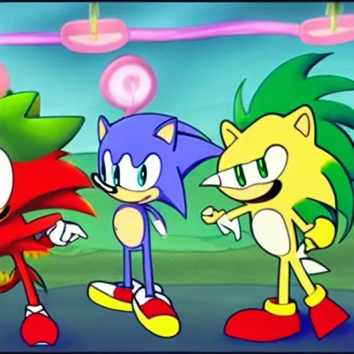 Prompt: sonic, Kikoriki and the  happy Tree friends crossover episode, cartoon network stillframe, hd, 4 k, hdr, smooth, sharp focus, high resolution, award - winning