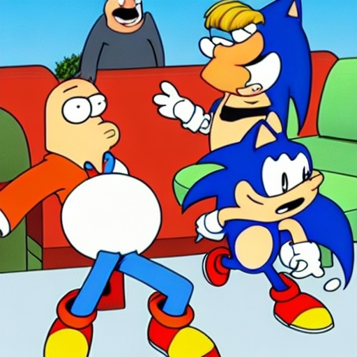 Prompt: sonic family guy from Peter griffin flamethrower, fomenting Nowhere  down on is in a by characters guys in art