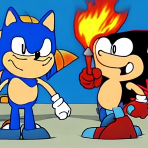 Prompt: sonic family guy from Peter griffin flamethrower, fomenting Nowhere  down on is in a by characters guys in art