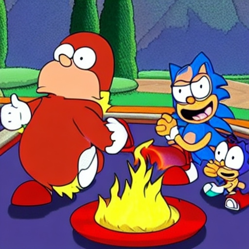 Prompt: Sonic Family guy from Peter griffin use the fire🔥 Time fomenting the new Photo