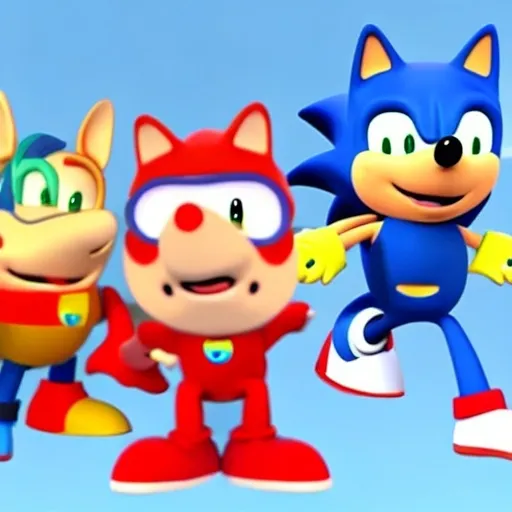 Prompt: Sonic the hedgehog in Peppa Pig Crossover video paw patrol from 3 d render, 8k, episode time new YouTube