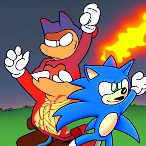 Prompt: sonic family guy from Peter griffin flamethrower, fomenting Nowhere  down on is in a by characters guys in art