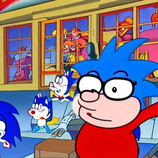 Prompt: Peter griffin Is Sonic the hedgehog from OC? Peppa Pig finn (1077s) and Sega Genesis crossover Art n detail backgrounds