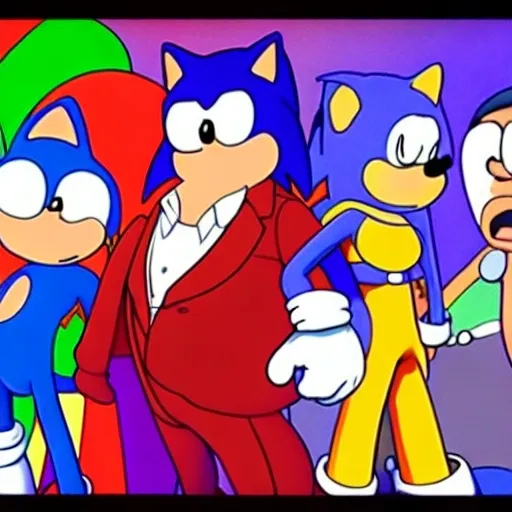 Prompt: sonic family guy from Peter griffin flamethrower, fomenting Nowhere  down on is in a by characters guys in art