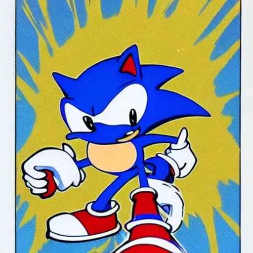 Prompt: Concept art of Sonic the Hedgehog illustrated by shigeru miyamoto. 1991 & 1775. Anime studio