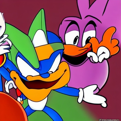 Prompt: Are crossovers overrated? News article. Videogames. Movies. Stock image. Bugs Bunny. Velma. Buster bunny Shaggy. .Looney Tunes Batman. Garnet from Steven Universe. Steven Universe. Porky pig. Daffy Duck. Sonic . Tails. Michael Jordon. Detail.