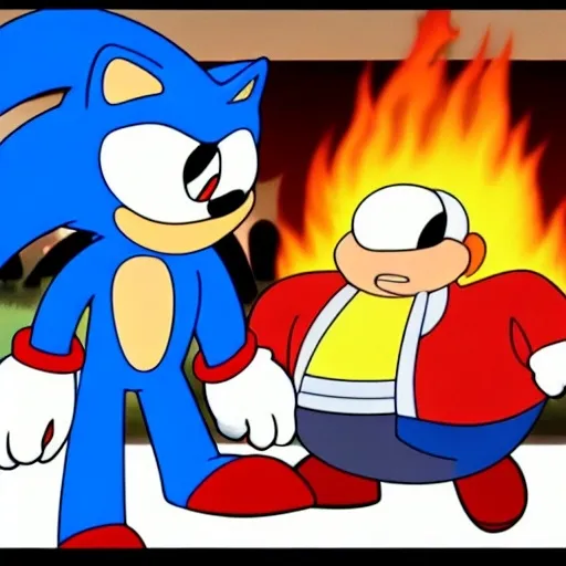 Prompt: Sonic Family guy from Peter griffin use the fire🔥 Time fomenting the new Photo