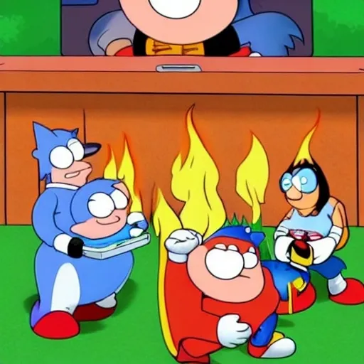 Prompt: Sonic Family guy from Peter griffin use the fire🔥 Time fomenting the new Photo