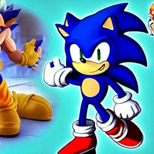 Prompt: Excite Me sonic the hedgehog and say l Character animation which Goku dragon ball Z studio ghibli how to beat up Grease sonic on Suki Taxila Japanese anime Art detail artstation Camera look at all these details