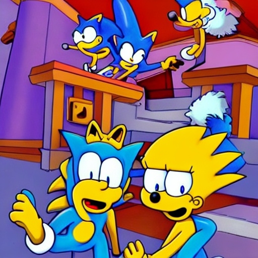 Prompt: Sonic The Simpsons from ( 5 4 3 8 )  
